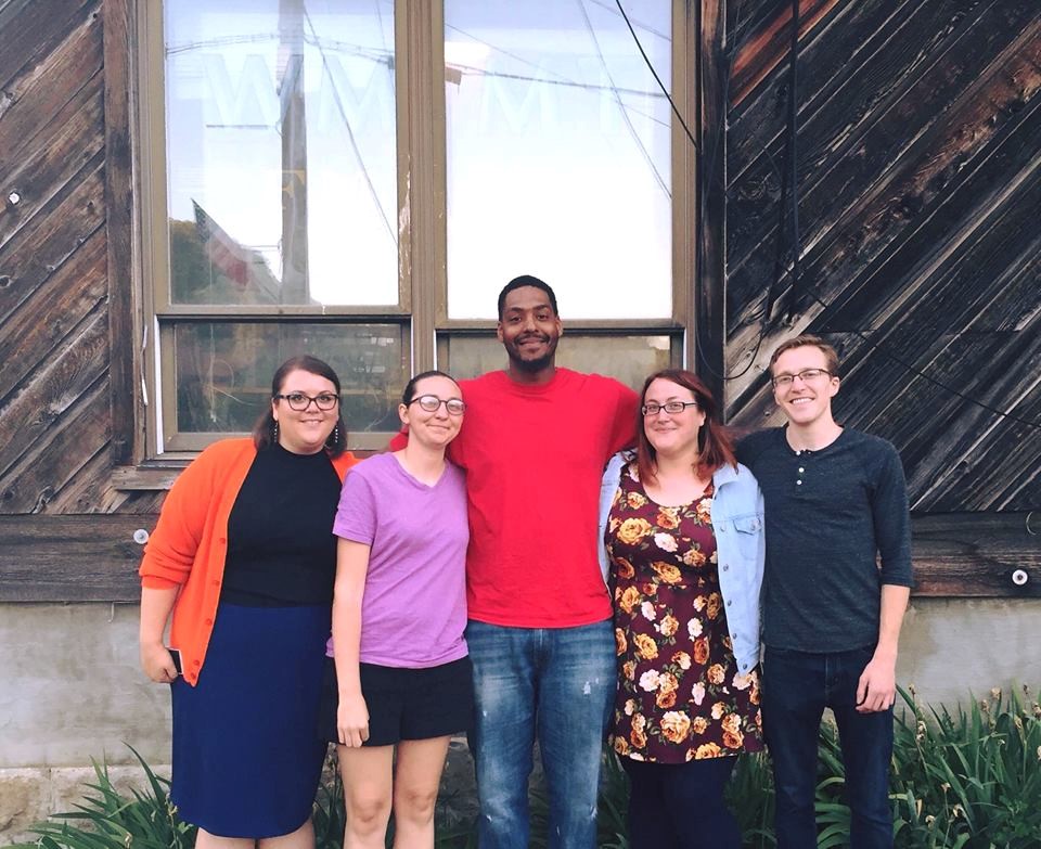 A man named Coop, pictured in the middle, who visited with four Appalshop and WMMT staff, after he finished his prison sentence