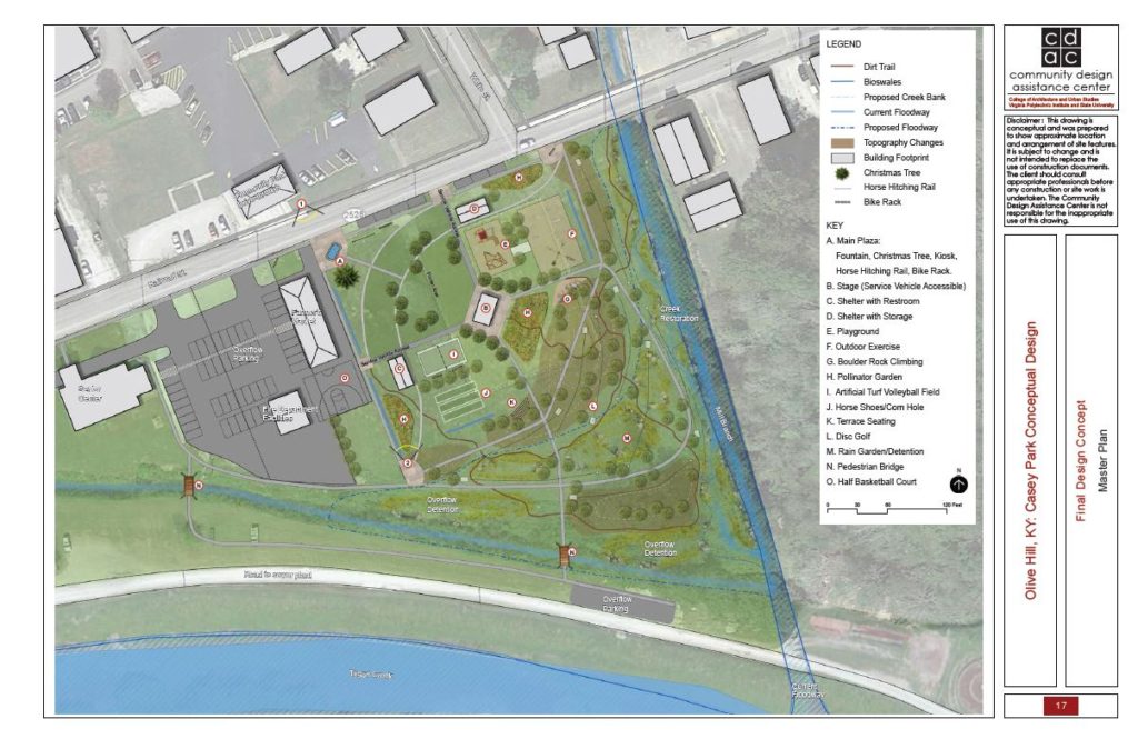Blueprint for Casey Park in olive hill, kentucky. the plan was designed by students from the galaxy project