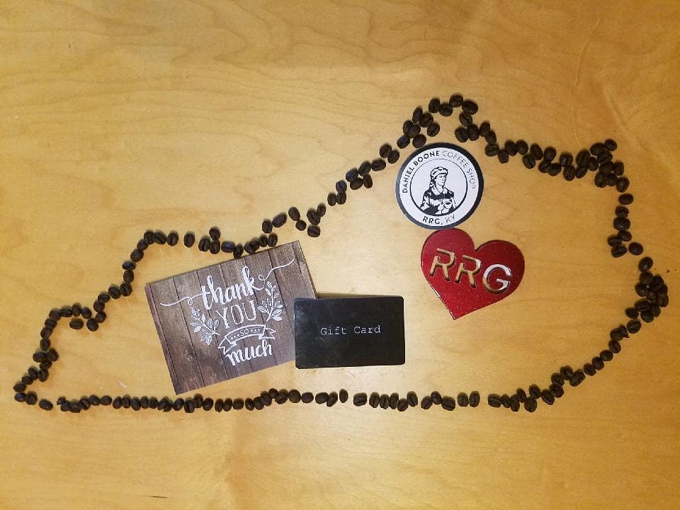 Gift cards for coffee, groceries, cabin rentals in the Red River gorge