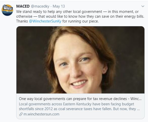Screenshot of Carrie Ray in The Winchester Sun talking about how local governments can find energy savings.