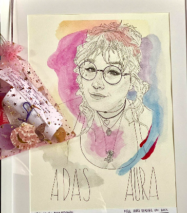 aura portrait sketch by sydney shows colors and a person's face.