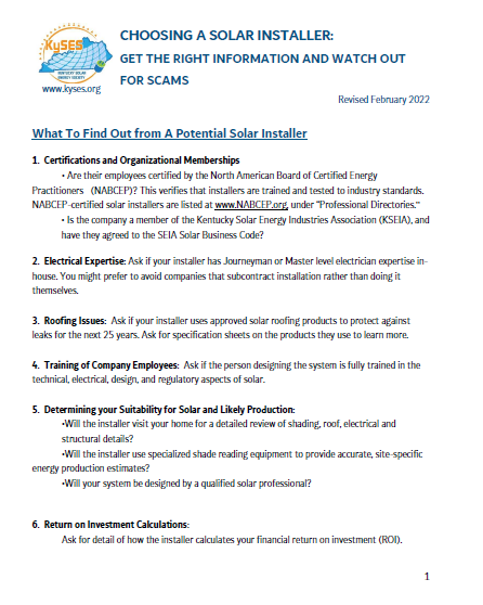 choosing a solar installer kentucky scams