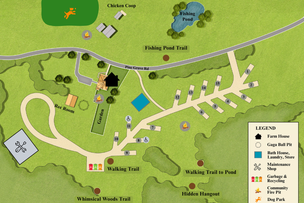 A map of the RV Park in Lee county, Kentucky